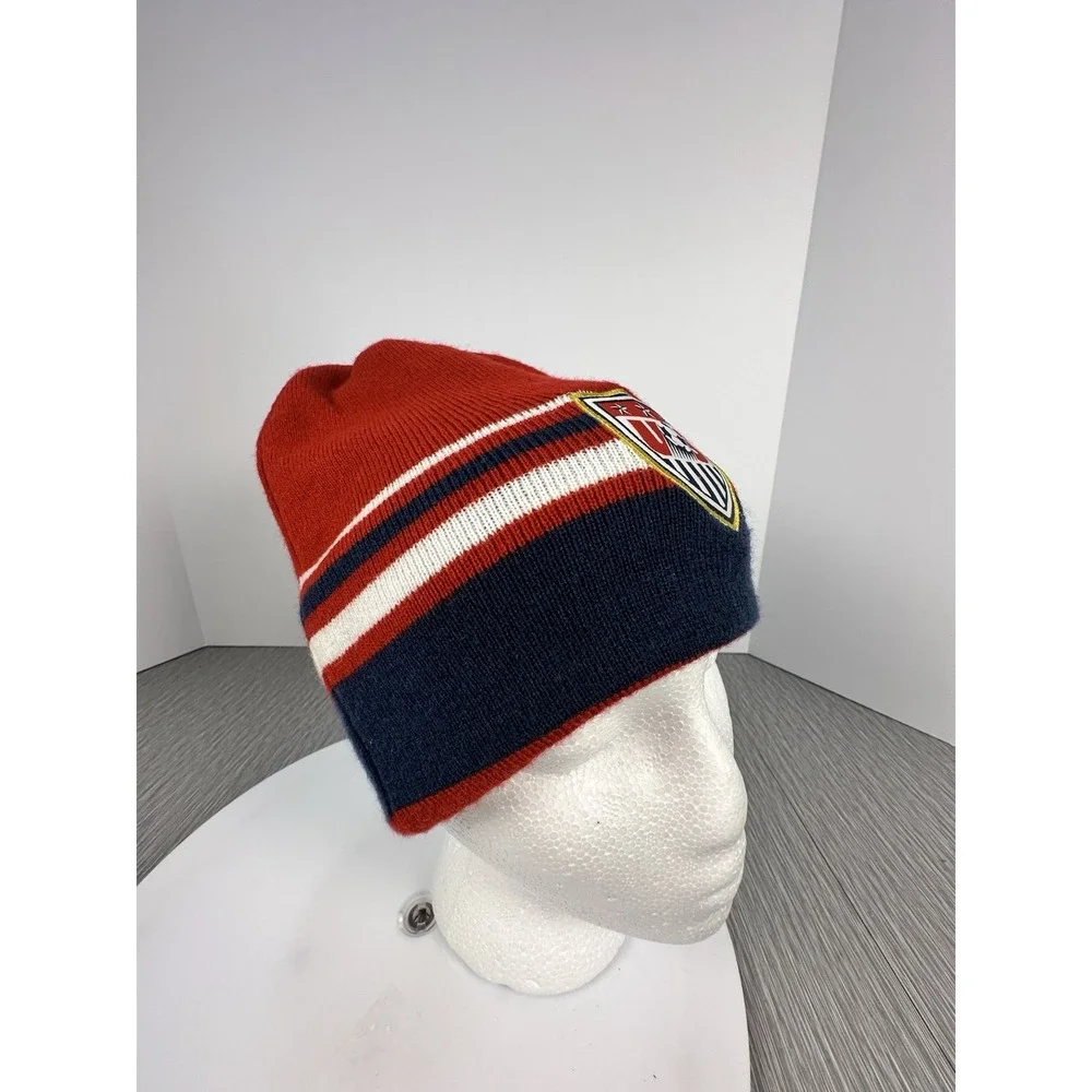 US Men's National SOCCER KNIT Beanie Hat: RED WHITE AND BLUE‎ Embroidered USA